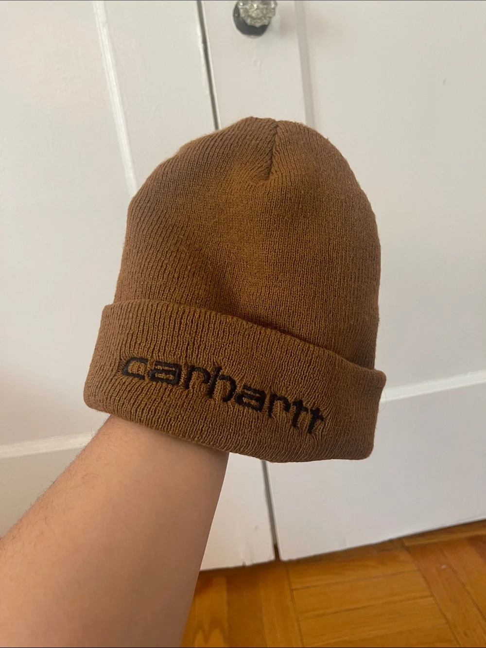 Carhartt Caramel Brown Cuffed Beanie with Embroidered Logo